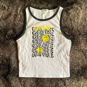 Black white smiley face tank top